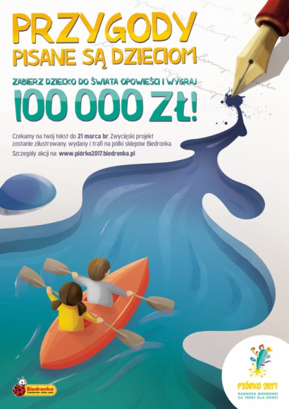 Trzecia edycja konkursu „Piórko. Nagroda Biedronki za książkę dla dzieci” Książka, LIFESTYLE - Konkurs „Piórko. Nagroda Biedronki za książkę dla dzieci”. Wyślij tekst dla dzieci do 21 marca br. i wygraj 100 tys. zł. Szczegółowe informacje . dostępne są na stronie internetowej: www.piorko2017.biedronka.pl